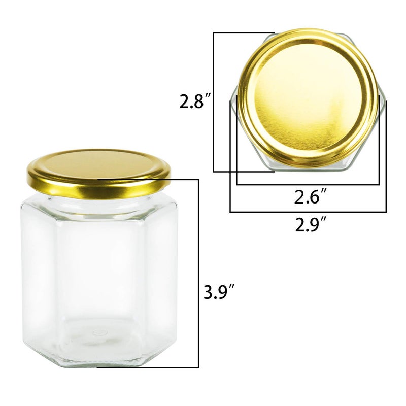 Encheng 10 oz Hexagon Jars,Clear Glass Honey Jars With Lids(Golden),Small Mason Jars For Honey,Foods,Jams, Liquid,Herb Spice Canning Jars For Storage,Party Favor,20 Pack - Image 2